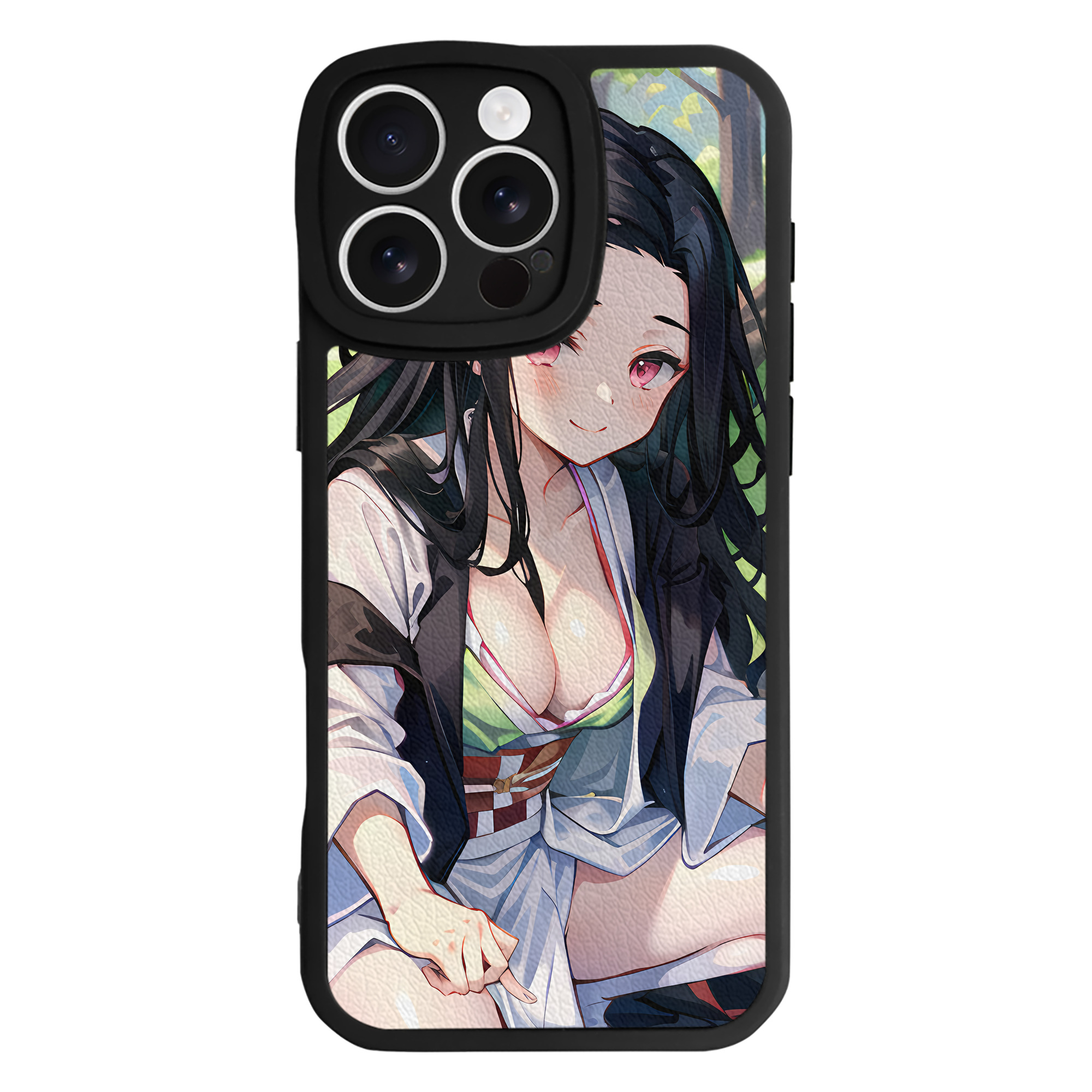 （画像用） 鬼滅の刃（きめつのやいば）竈門 禰󠄀豆子／かまど ねずこ Kamado Nezuko 【iPhone 16シリーズ対応】シリコンスマホケース（レザー調） 材質：シリコン